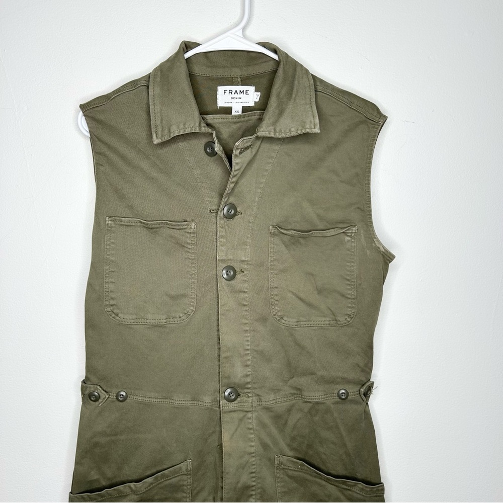 Frame Le Service Sleeveless Button Front Twill Ju… - image 3